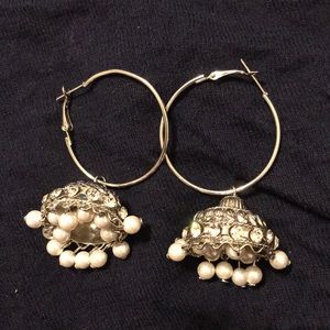 Silver Bollywood Indian earrings jhumkay nwot